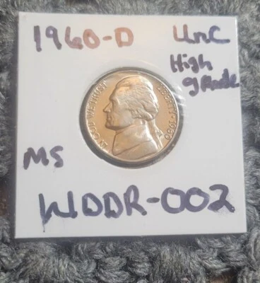 1960 D Jefferson Nickel Uncirculated 5c US Five Cents Coin WDDR-002 - Image 1 of 4