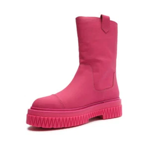 Schutz Jacy Hot Pink Pull On Mid Calf Lug Sole Moto Fashion Bootie Ankle Boots - Picture 1 of 6