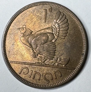 IRELAND 1949 1 PINGIN - PENNY, HEN WITH CHICKS - RB - High grade! 4M mintage - Picture 1 of 2