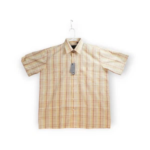 Priknit Men's 100% Linen short Sleeve Button Up Shirt Ivory Striped XL Size 44 - Picture 1 of 12