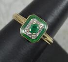 Art Deco Design 14ct Gold Emerald and Diamond Enamel Cluster Ring