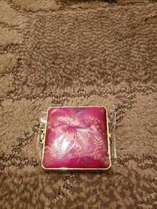 Two Sided Square Shaped Padded Silk Embroidered Make-up Mirror Compact Pink - Picture 1 of 3