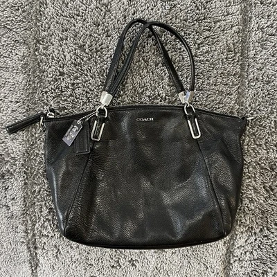 Coach Madison Kelsey Satchel 28095 Black Pebbled Leather Bag Convertible Tote - Image 1 of 4