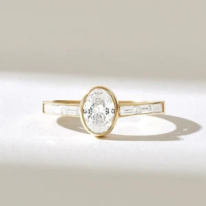 2.20Ct Oval-Cut G/VS1 Lab Grown Diamond Bezel Engagement Ring 14K Yellow Gold - Picture 1 of 5