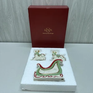 Lenox Sleigh Ride Napkin Holder Salt & Pepper Reindeer Set RETIRED - Picture 1 of 18