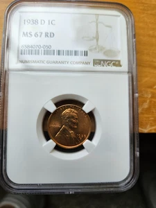 1938 D LINCOLN WHEAT CENT PENNY NGC MS67RD - Picture 1 of 4