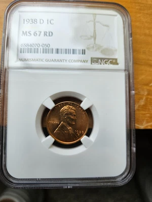 1938 D LINCOLN WHEAT CENT PENNY NGC MS67RD - Image 1 of 4