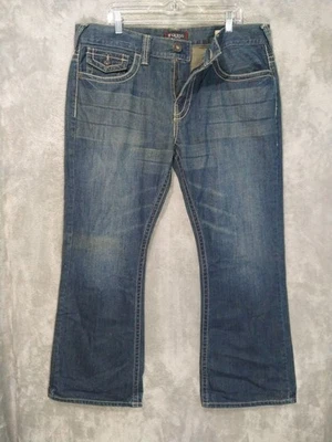 Guess Jeans Mens 38x32 Blue Denim Relaxed Boot Rancho Fit Mid Rise Dark Wash - Image 1 of 4
