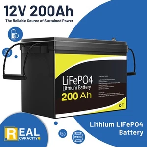 12V 200Ah Lithium Iron Phosphate Battery LiFePO4 Rechargeable Camping RV Solar - Picture 1 of 24