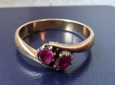 Sehr schöner 14 kt.-585er Gelbgold - Ring mit 2 Rubinen / Rosa Turmalin?? - Bild 1 von 4