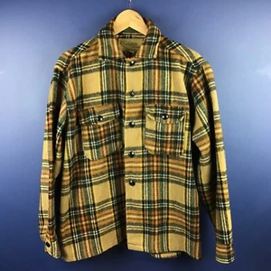 Vintage Chippewa Woolen Mills Jacket Men Medium Tan Green Plaid Wool Barn Chore - Picture 1 of 4