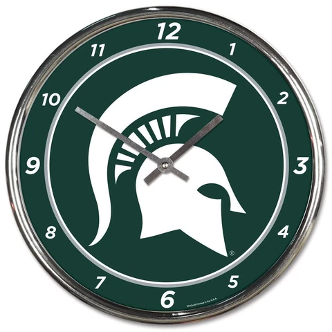 MICHIGAN STATE SPARTANS LOGO 12" CHROME ROUND WALL CLOCK NEW WINCRAFT 👀 Cover