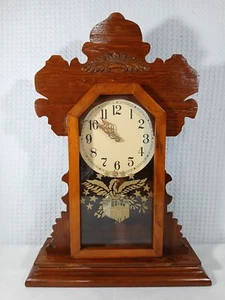 GINGERBREAD PARLOR MANTLE CLOCK WORKS WOODEN EAGLE FREE SHIPPING - Picture 1 of 8