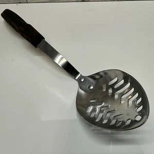 VTG Cutco No 13 Slotted Spoon Stainless Steel Brown Wood Look Handle USA Serving - Picture 1 of 10
