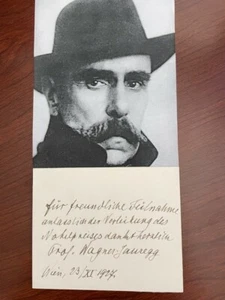NOTA FIRMADA POR JULIUS WAGNER-JAUREGG, PSIQUIATRA, PREMIO NOBEL, ENFERMEDAD MENTAL - Imagen 1 de 1