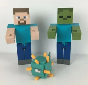 MINECRAFT 8.5" Large Figures STEVE and Zombie Villager Swimming Guardian 2.5" - Picture 1 of 11