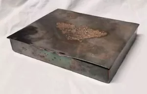 Antikes Zigarettenetui gravierte Kunst Silberplatte über Kupfer markierte Metallbox 6x5 - Bild 1 von 19