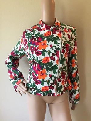Gently Worn Twiggy London Multi-Color Floral Side Zipper Collared Coat Sz M - Image 1 of 4