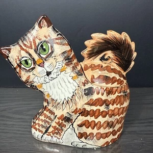 Cats by Nina Lyman Tiger Stripe Green Eyed Cat Ceramic jar w/lid treat or cookie - Picture 1 of 6