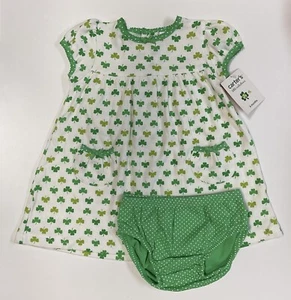 Carters 6 Months Baby Girl Dress Set Bloomers Shamrocks Short Sleeve Cotton - Picture 1 of 3