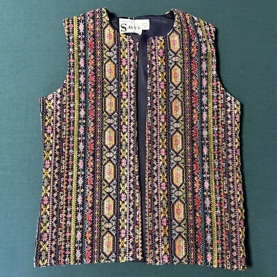 Vintage Colorful Tapestry Vest Small Boho Needlepoint Bohemian - Image 1 of 4