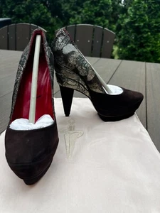CESARE PACIOTTI brown suede and brocade fabric pumps heels Made in Italy - Picture 1 of 12