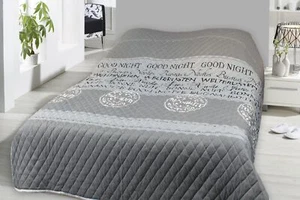 Bettüberwurf 140x210cm Tagesdecke Sofaüberwurf Good Night grau gesteppt wattiert - Bild 1 von 3