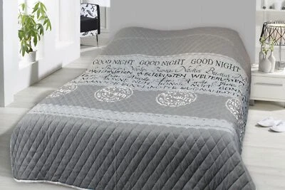 Bettüberwurf 140x210cm Tagesdecke Sofaüberwurf Good Night grau gesteppt wattiert - Bild 1 von 3
