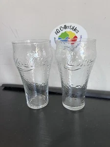 Vintage Coca-Cola Large 16oz Clear Pebble Glass Embossed Coke Classic Bar x2 - Picture 1 of 6