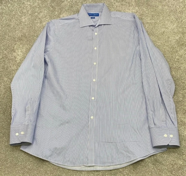 Vince Camuto 男式衬衫 15.5 蓝色条纹长袖纽扣修身 5956 — 第 1/4 张图片