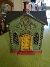 Antique Cast Iron Red Yellow And Green Bank 1882 All Original 