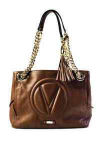 Mario Valentino Grained Leather Embroidery Logo Luisa Signature Shoulder Handbag