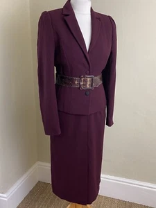 VINTAGE 1980s LA RIGI dark ox blood wool pencil skirt suit size UK8/10 - Picture 1 of 11