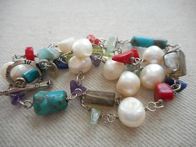 Silpada Sterling Pearl Turquoise Quartz Coral Peridot Lapis Necklace N1033 56333 - Image 1 of 4