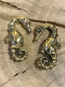 PAIR ORNATE 2g (6mm) SEAHORSE WHITE BRASS EAR WEIGHTS PLUGS TUNNELS GAUGE