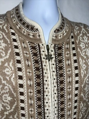 Chaqueta Suéter Appleseed’s Para Mujer L Marrón Crema Copo de Nieve Cremallera Completa Foto 1 de 4