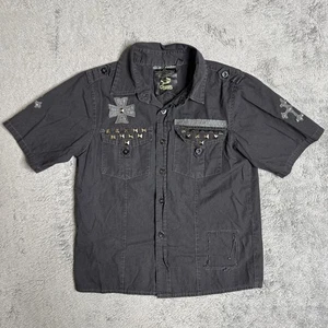 Y2K Cross Art Design GS115 Boys Button Up Shirt Black XL Distressed Studded - Picture 1 of 7