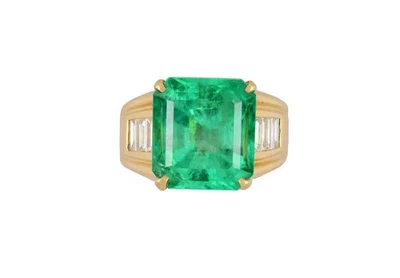 Anillo Baguette Esmeralda Verde Natural de 8,64 quilates Oro Amarillo 14K Talla 9 Foto 1 de 4