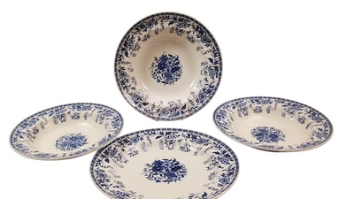 Antique Blue White Minton Bowls Plate Ormond Pattern c. 1890 Delft Style Florals - Image 1 of 4