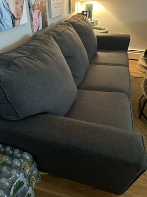 Denim Blue Upholstered Sofa with Plush Cushions and matching chair  - Image 1 of 4