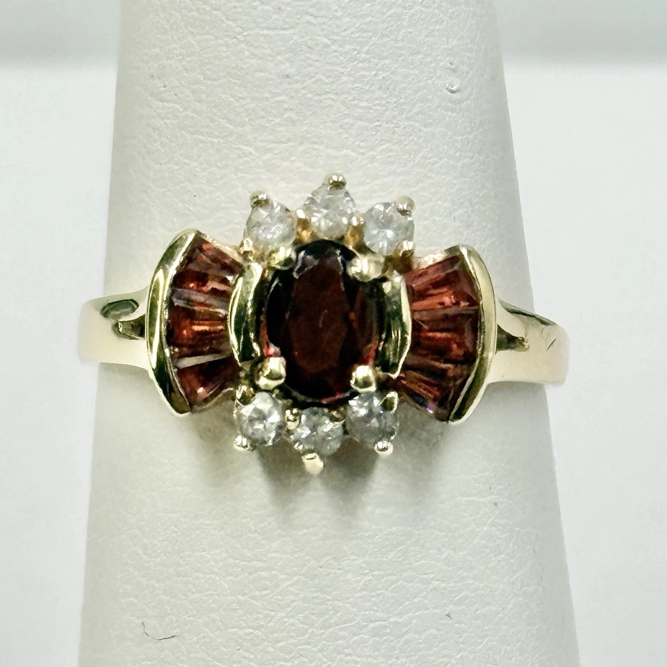 Anel vintage Ting REED’S AJR 10k granada topázio branco pedra 5,7 mm tamanho 5,75 testado - Imagem 1 de 4