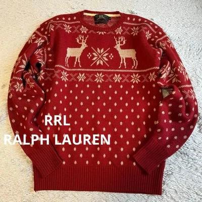 Suéter de Lana RRL Ralph Lauren Patrón Nórdico Rojo Talla L Motivo Ciervo #EL ZHA Foto 1 de 4