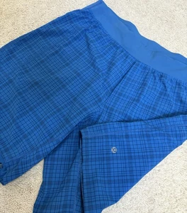 Lululemon Shorts Mens XL Blue Plaid Stretch No Liner Back Zip Pocket Running - Bild 1 von 18