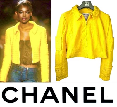 Chaqueta Abrigo Chanel 2000 Amarillo Negro 36 38 40 4 6 8 Vintage CC Taylor Top S M L Foto 1 de 4