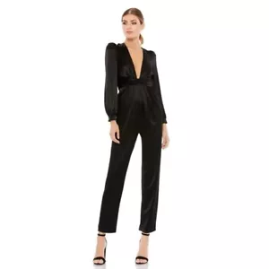 FRONT TWIST PUFF SLEEVE DEEP V JUMPSUIT MAC DUGGAL Size 6 - Picture 1 of 6