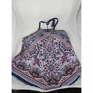 Kona Sol High Neck tankini Swimsuit Halter Top Navy Purple Paisley Sz L 12/14 - Picture 1 of 9