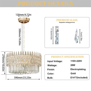 Adjustable Crystals Chandeliers Light Fixtures Modern Pendant Lamp Home Decor - Picture 1 of 18