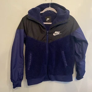 Nike Boy's Sportswear Windrunner Sherpa Black/Blue Jacket Size Large - Picture 1 of 7