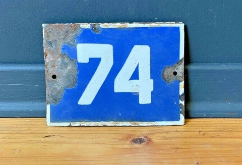 Number 74 Vintage Enamel House Numbers Made in Europe Room Hotel FREE POSTAGE Cover