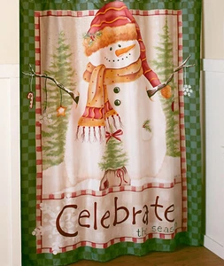 Red White Green Trees Snowman Winter Xmas Celebrate The Season Shower Curtain - Picture 1 of 3